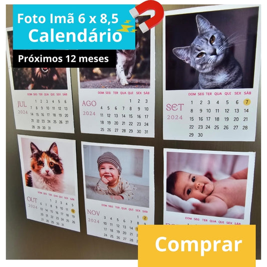 12 Fotos Calendário 6 x 8,5 cm  (próximos 12 meses) COM IMÃ